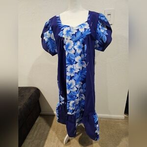 Kalena Fashions of Hawaii Dress Vintage 1990's Blue Floral XL NWOT